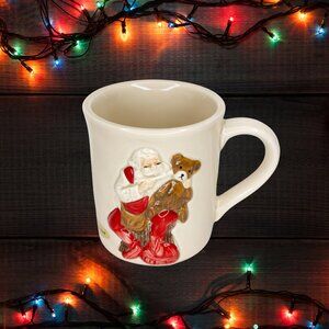 Vintage 3D Hand Painted Santa's Workshop Mug by Gibson Greeting Cards